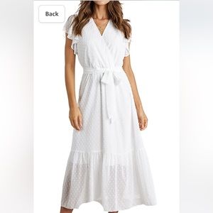 Summer Bohemian Floral Casual Wrap V Neck Ruffle Cap Sleeveless white dress
